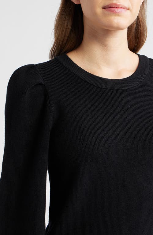 Ak Anne Klein Pleat Sleeve Crewneck Sweater In Black