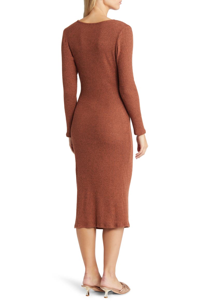 Long Sleeve Faux Wrap Midi Dress, Alternate, color, RUST