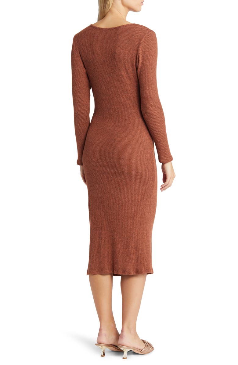 Loveappella Long Sleeve Faux Wrap Midi Dress, Alternate, color, Rust