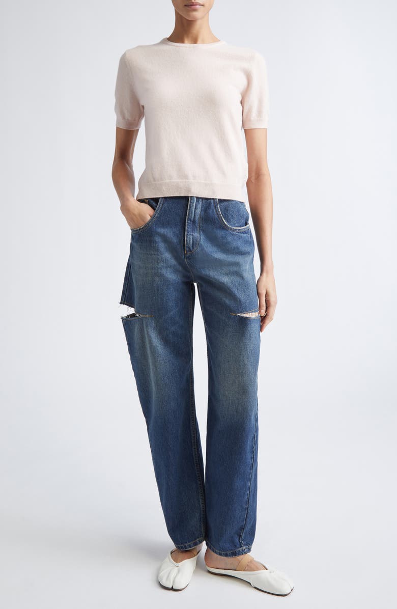 Maison Margiela Ripped Cutout High Waist Straight Leg Jeans, Alternate, color, Washed Indigo