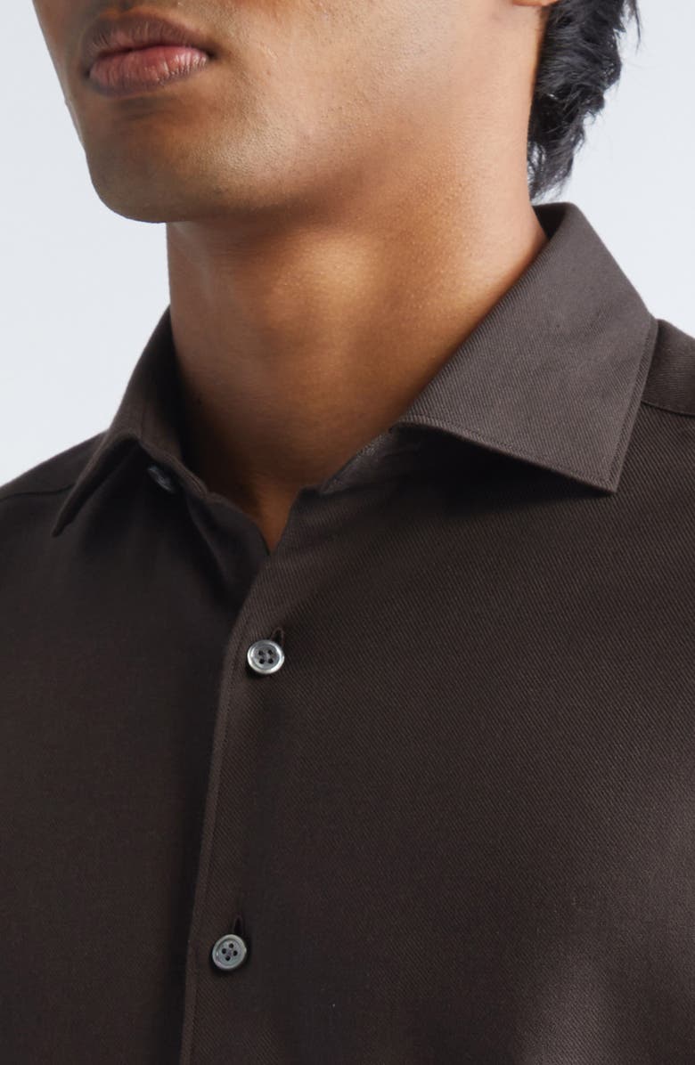 ZEGNA Cashco Cotton & Cashmere Button-Up Shirt, Alternate, color, Dark Brown