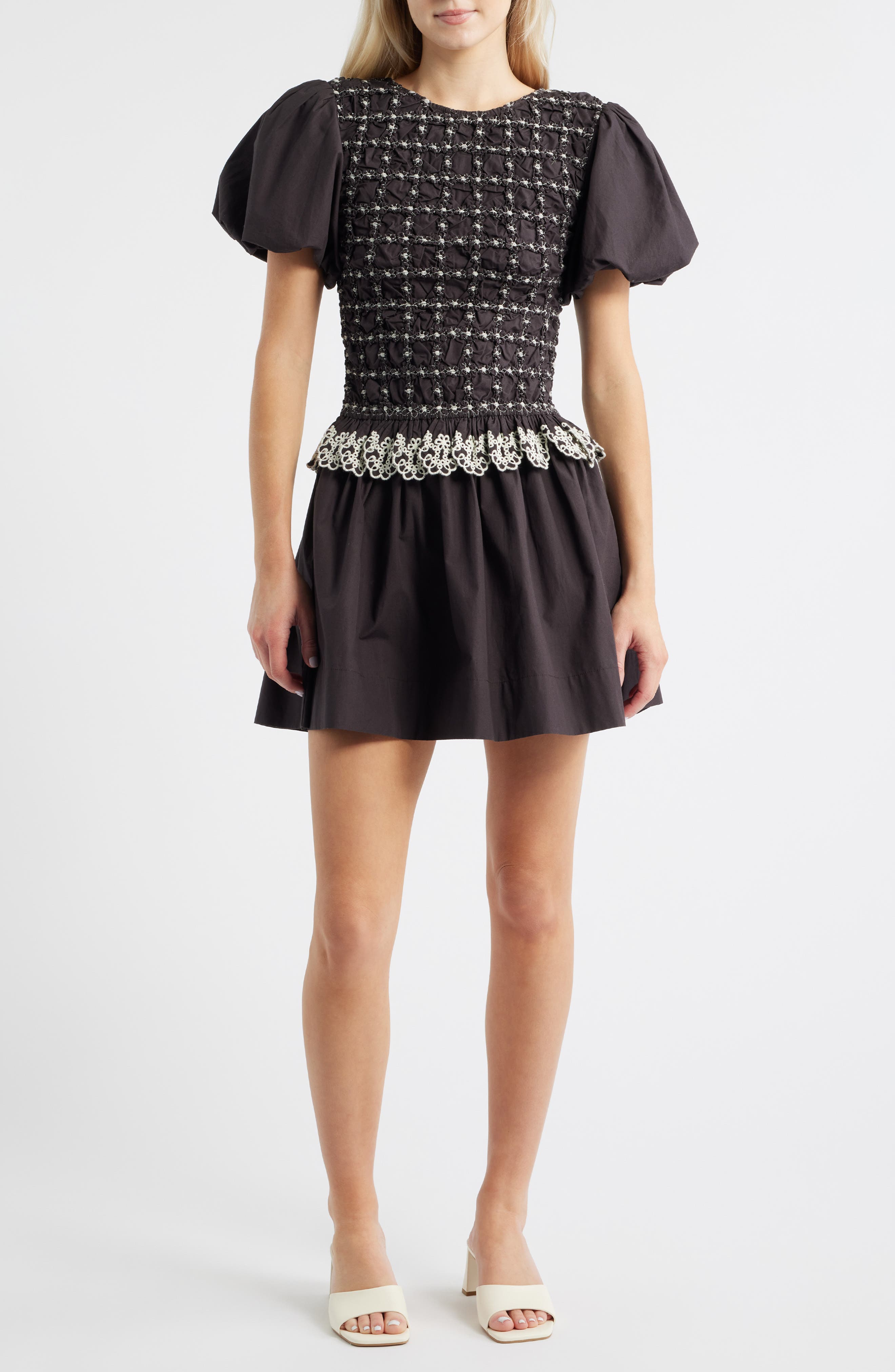Damson Madder Audrey Smocked Puff Sleeve Organic Cotton Minidress
