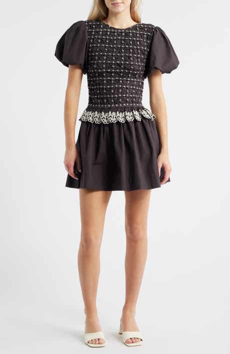 Damson Madder Audrey Smocked Puff Sleeve Organic Cotton Minidress