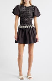 Damson Madder Audrey Smocked Puff Sleeve Organic Cotton Minidress