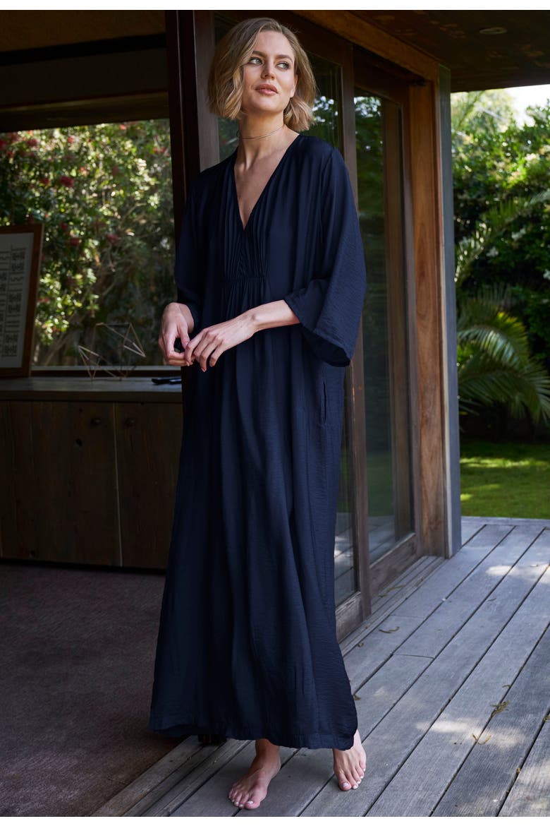 Cupro Rouched Front Caftan, Alternate, color, Navy