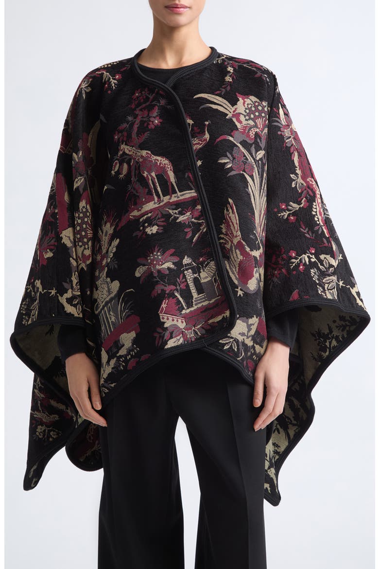 Reversible Jacquard Cape, Main, color, BLACK