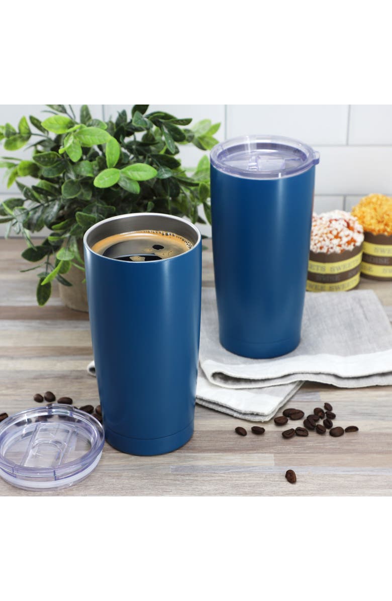 Gibson Home Marina 4 Piece 18 Ounce Double Wall Stainless Steel Thermal Tumbler with Acrylic Lid, Alternate, color, Blue