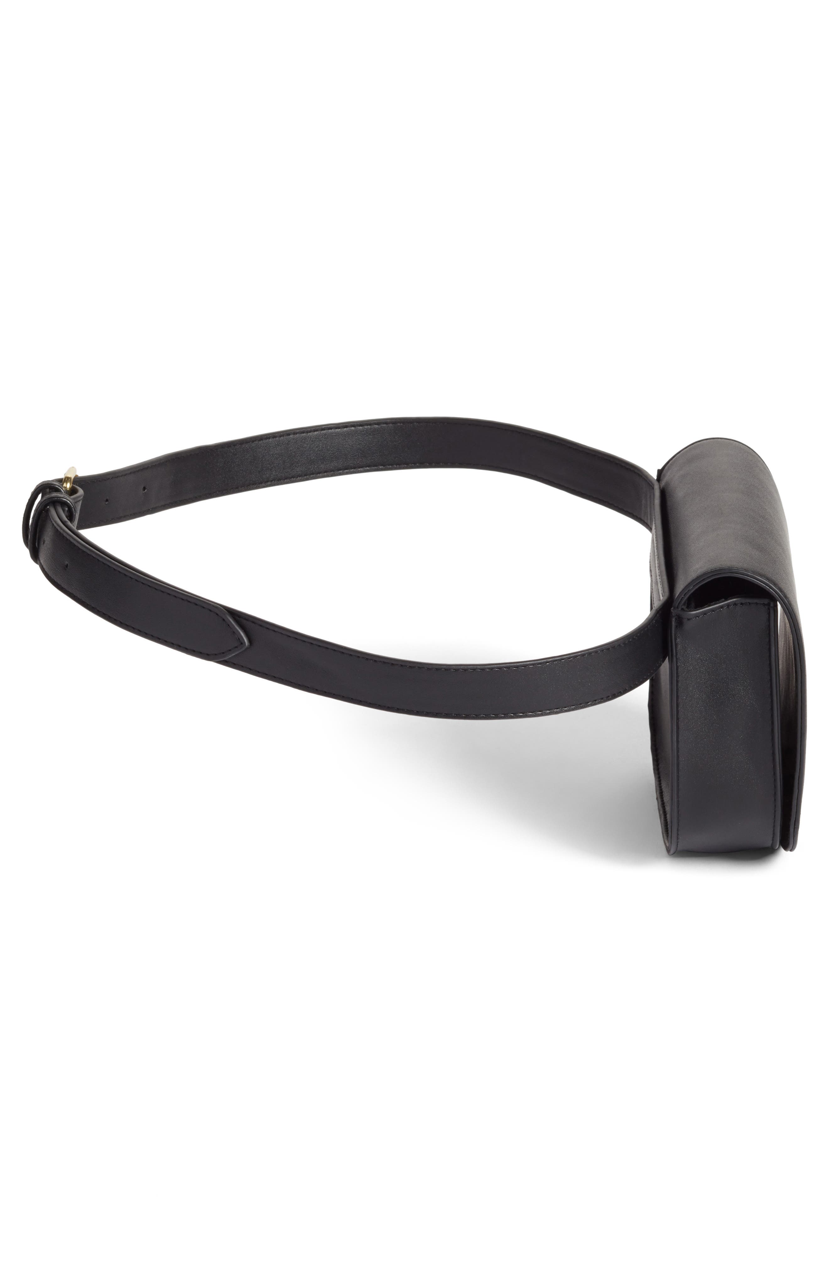 Faux Leather Saddle Belt Bag, Alternate, color, BLACK