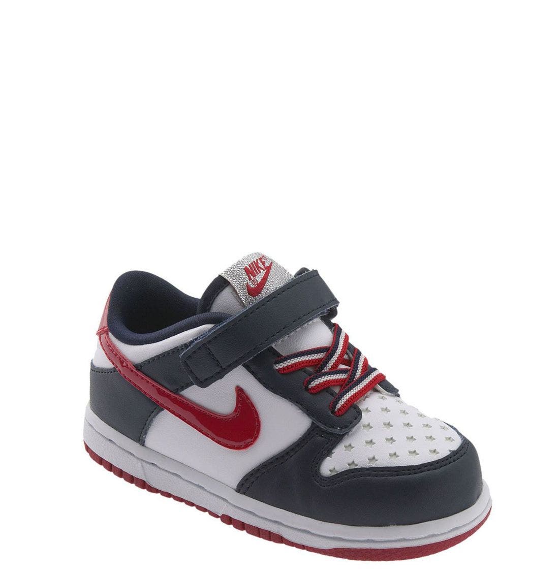 'Dunk Low' Sneaker, Main, color, WHITE/ VARSITY RED- OBSIDIAN