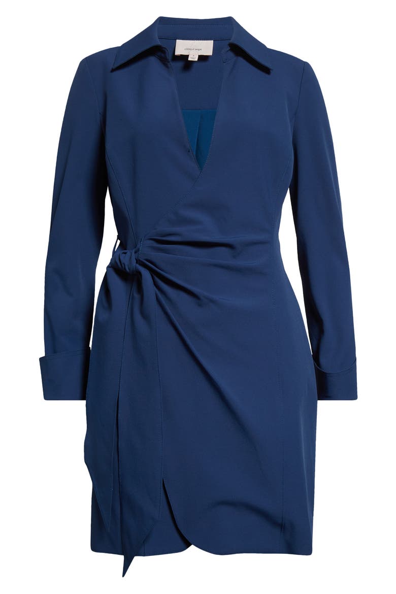 Hunter Side Ruched Long Sleeve Wrap Dress, Alternate, color, NIGHT SKY