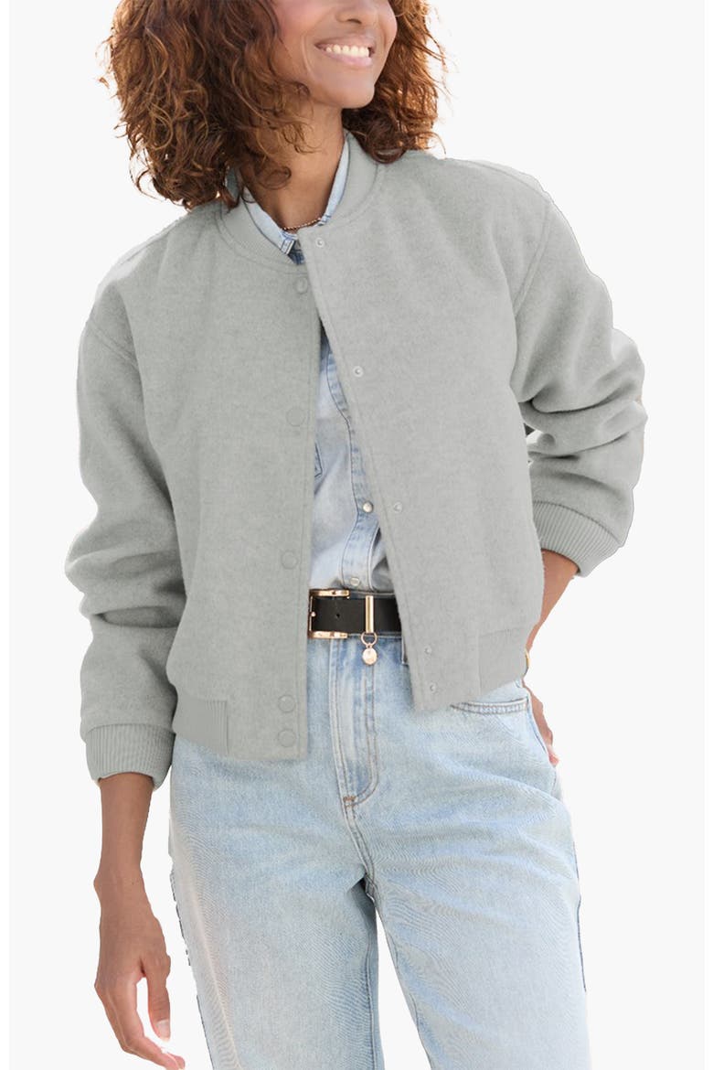 Fleece Bomber Jacket, Main, color, Grey Heather