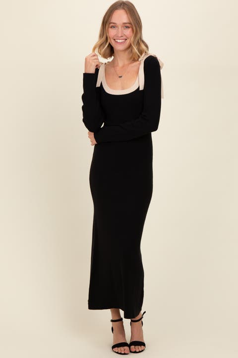 Shoulder Bow Detail Maxi Sweater Dress