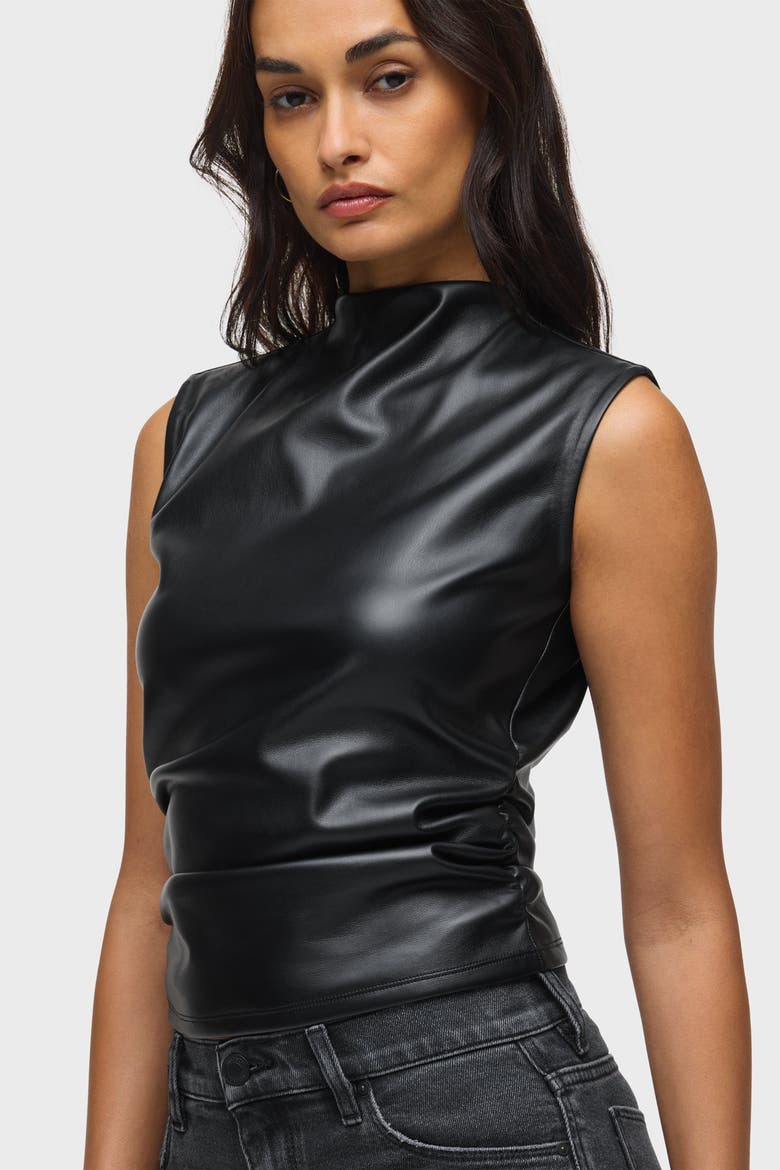 VEGAN LEATHER TOP W/ SIDE, Alternate, color, BLACK