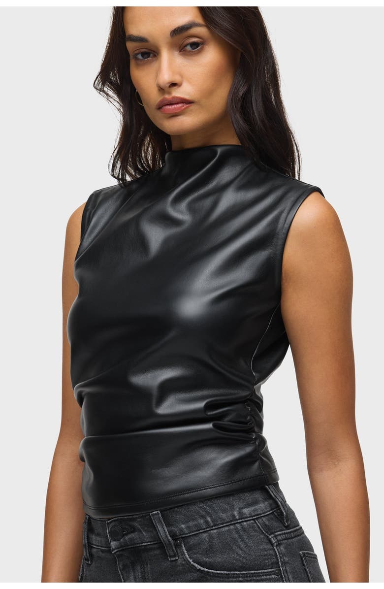 Hudson Jeans Vegan Leather Top W/ Side Seam Ruching, Alternate, color, Black