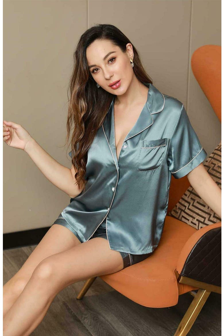 Pure Silk Pajamas Short Pjs Set 2Pcs, Alternate, color, SteelBlue