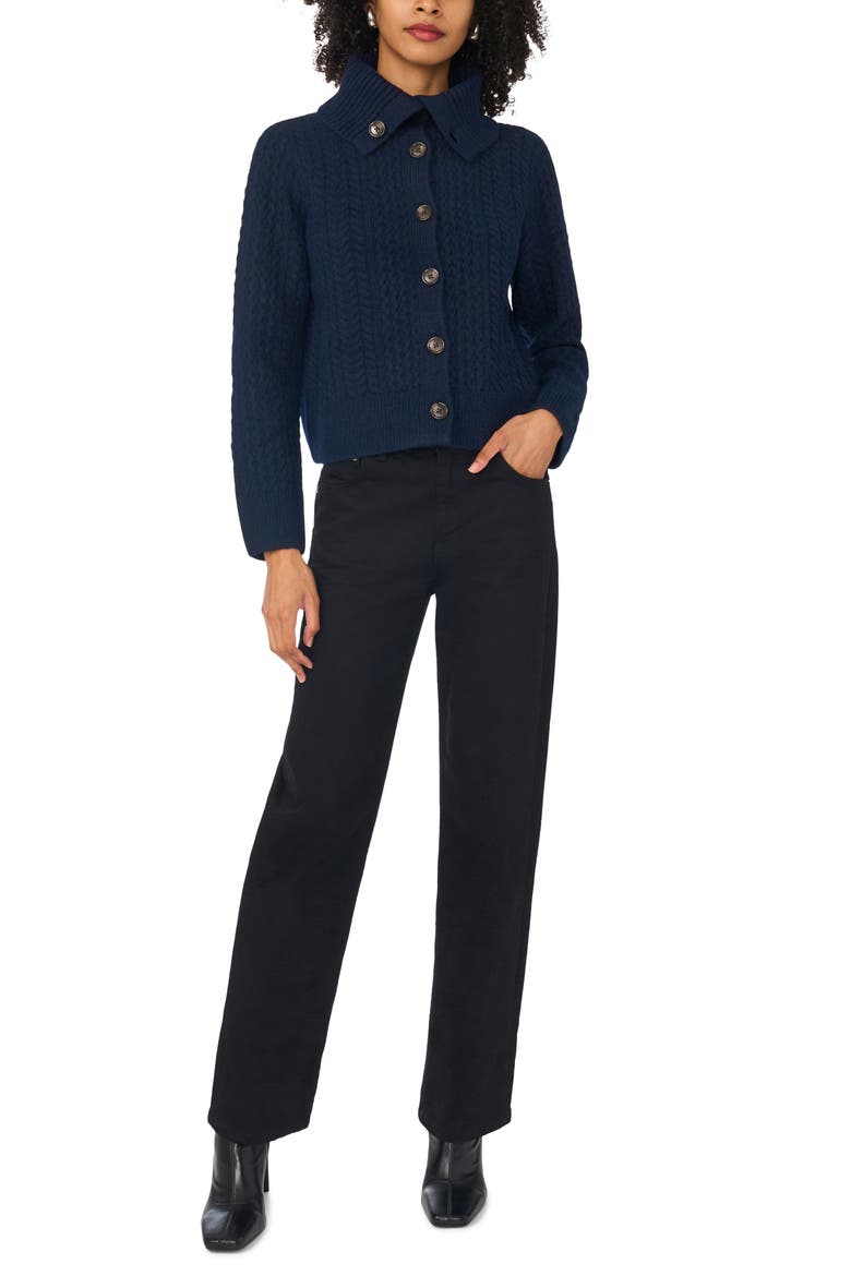 Cable Knit Cardigan with Collar, Alternate, color, NOT SO NAVY