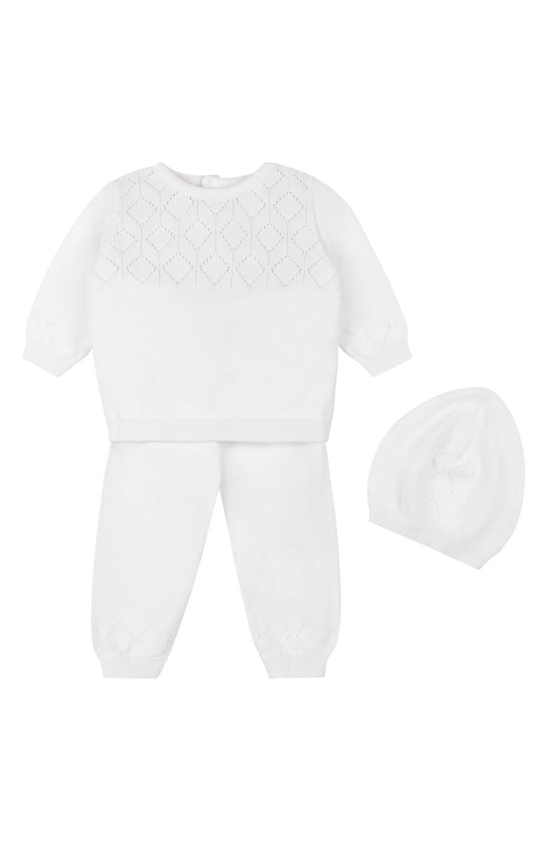 Feltman Brothers Lux Cotton Pointelle Top, Pants & Hat Set, Main, color, White
