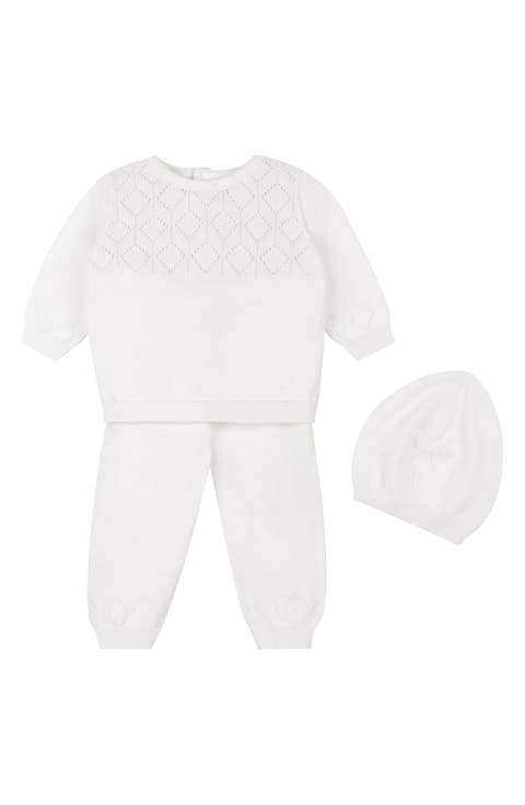 Lux Cotton Pointelle Top, Pants & Hat Set (Baby)