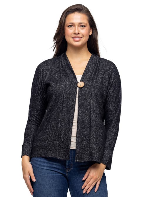 24seven Comfort Apparel Single Button Front Long Sleeve Womens Cardigan In Black