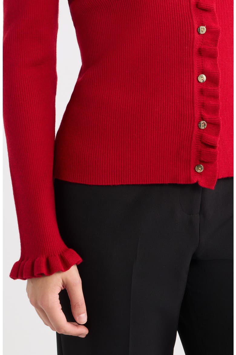 Ruffled Neck Cardigan, Alternate, color, LIPSTICK