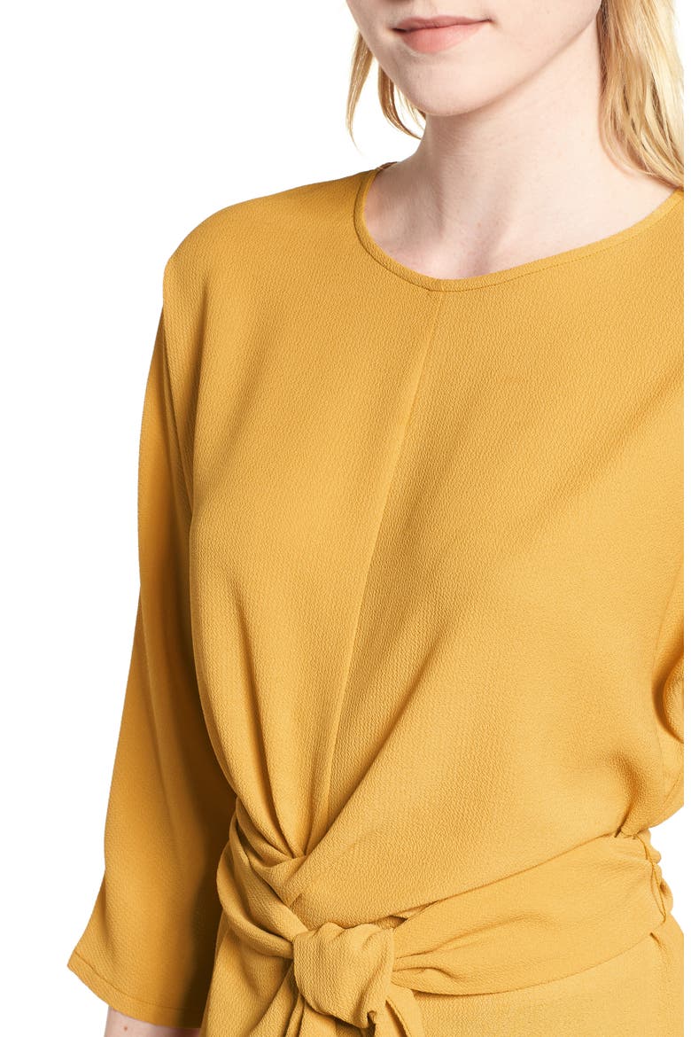 Gibson Dolman Sleeve Tie Back Stretch Crepe Blouse, Alternate, color, GOLDEN MUSTARD