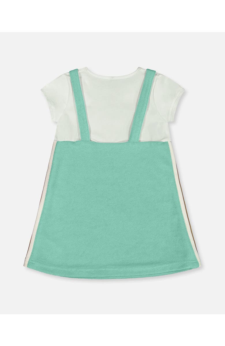 Deux par Deux Little Girl's Terry Cloth Dress Turquoise And Off-White, Alternate, color, Turquoise And Off-White