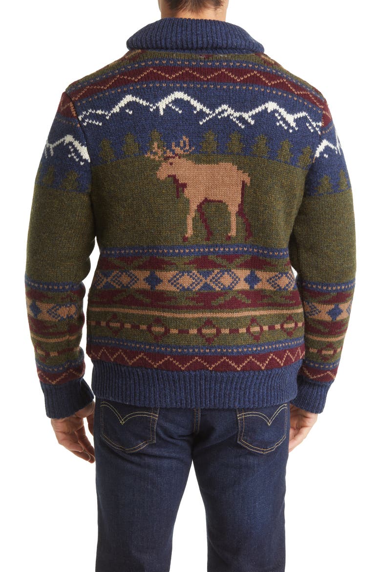 Moose Shawl Collar Wool Blend Sweater Jacket with Faux Shearling Lining, Alternate, color, MULTI