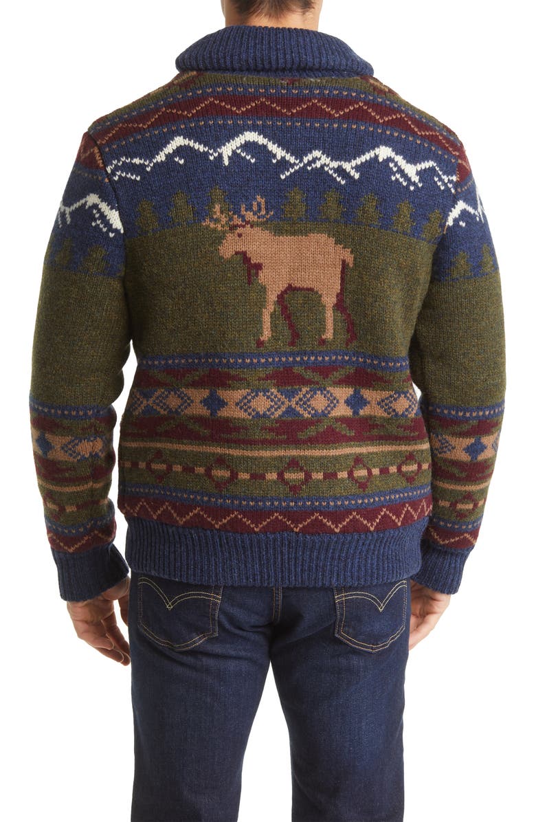 Schott NYC Moose Shawl Collar Wool Blend Sweater Jacket with Faux Shearling Lining, Alternate, color,