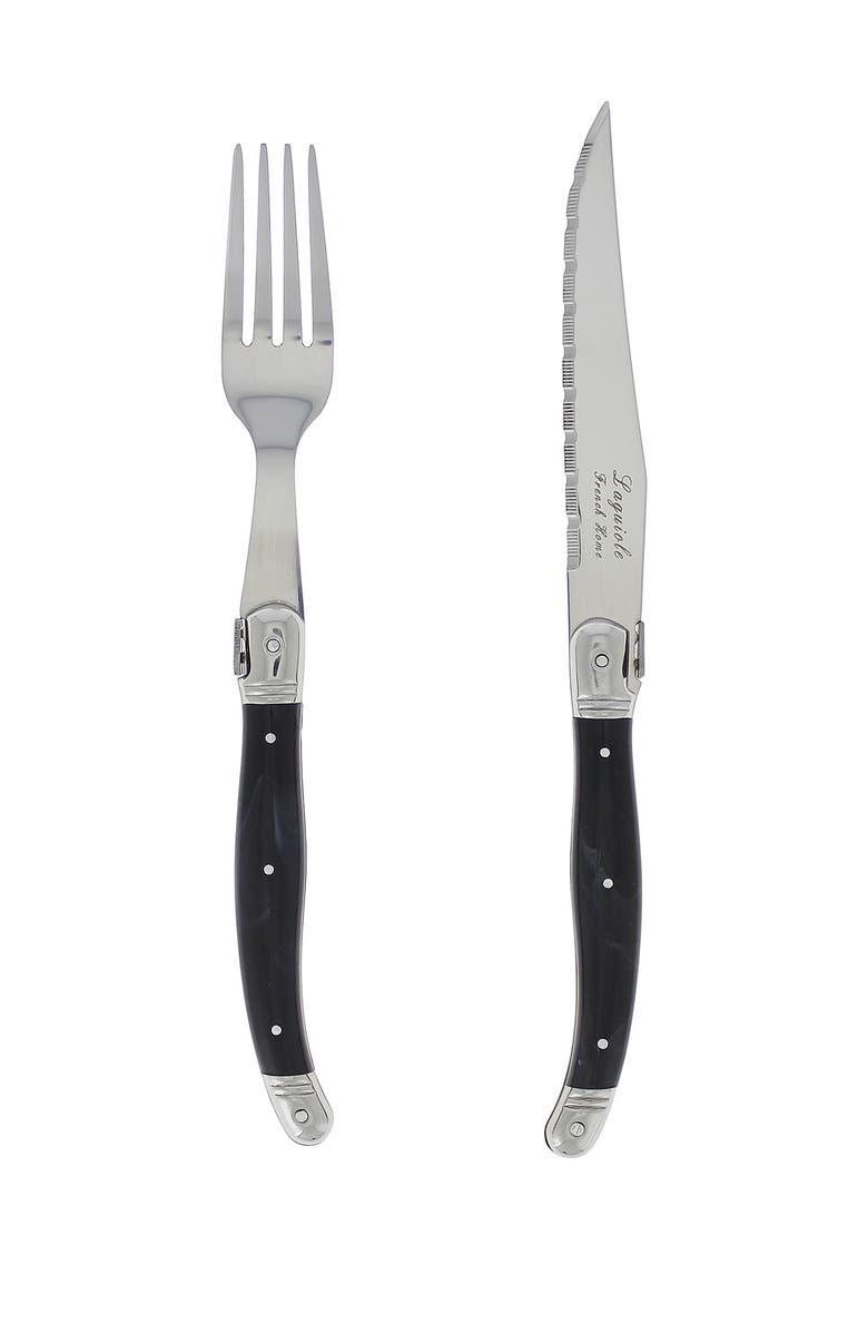 FRENCH HOME 8-Piece Laguiole Faux Onyx Steak Knife & Fork Set, Alternate, color, Black