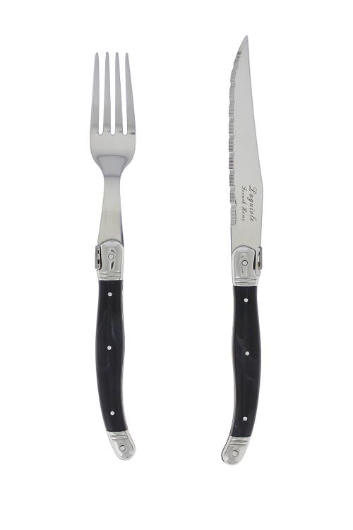 French Home 8-piece Laguiole Faux Onyx Steak Knife & Fork Set In Black