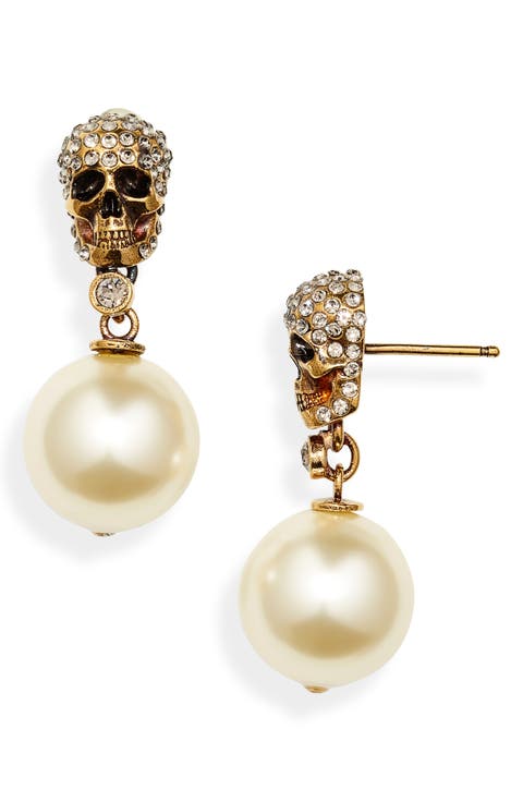 Swarovski Crystal Pavé Skull & Imitation Pearl Drop Earrings