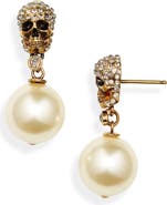McQueen Swarovski Crystal Pavé Skull & Imitation Pearl Drop Earrings