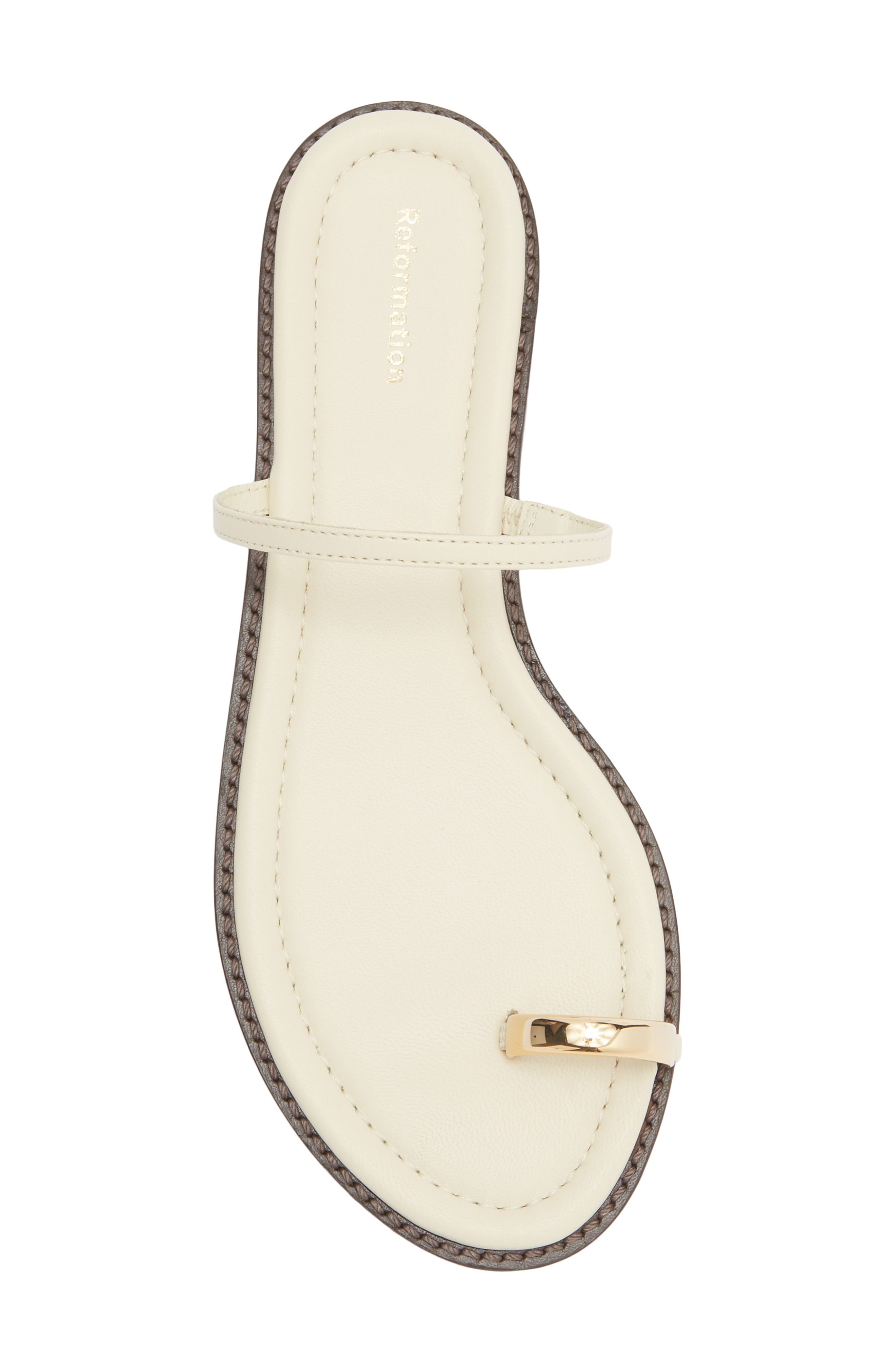 Reformation Cassandra Flat Slide Sandal, Alternate, color, Almond Leather