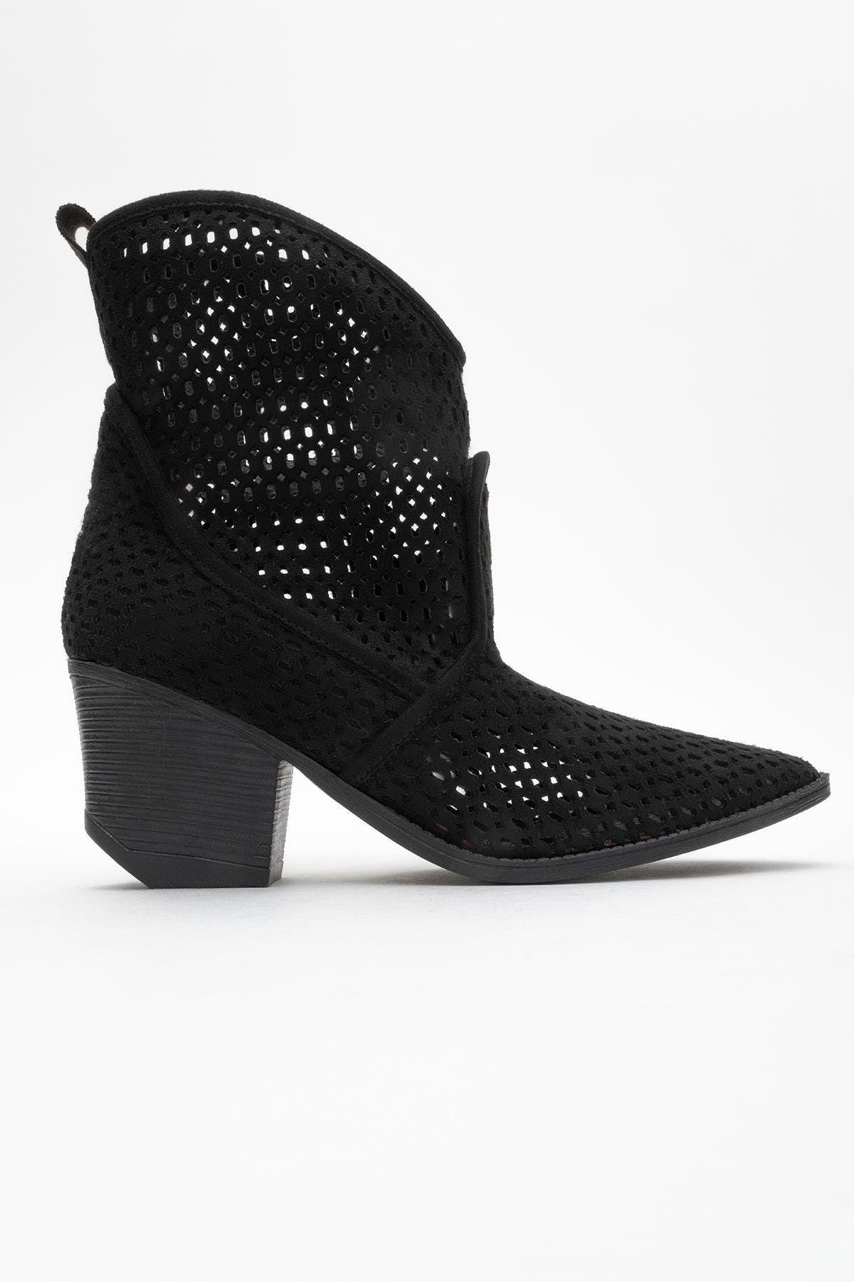 Prologue Shoes Pera Block Heel Summer Boot, Alternate, color, Black Faux Leather