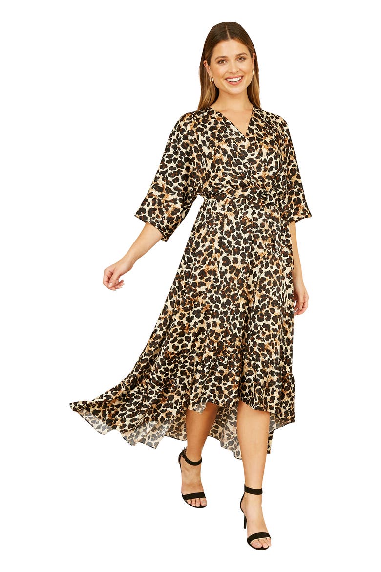 Leopard Print Wrap Dress, Main, color, Brown