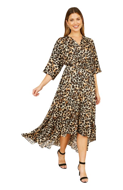Leopard Print Kimono Sleeve Wrap Dress