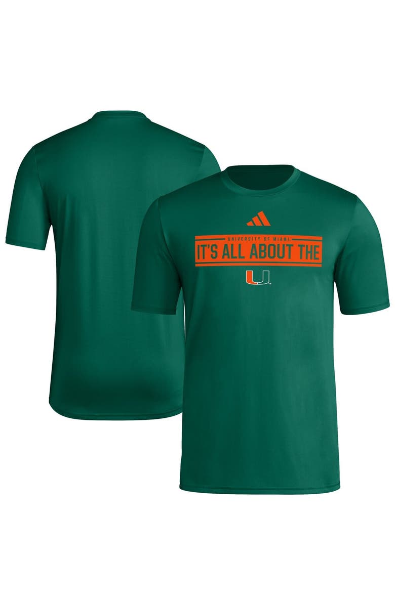 adidas Men's adidas Green Miami Hurricanes Locker Slogan Pre-Game T-Shirt, Main, color, Green