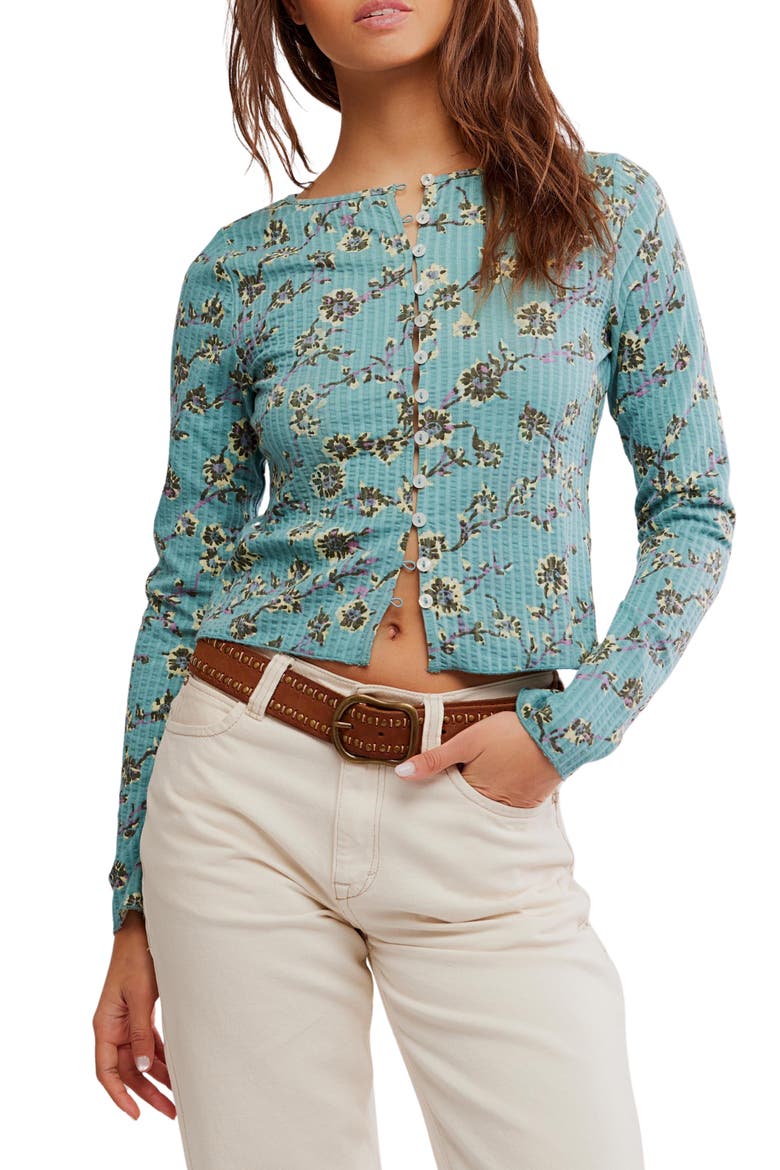 Tilly Cotton Seersucker Cardigan, Main, color, MINERAL BLUE COMBO