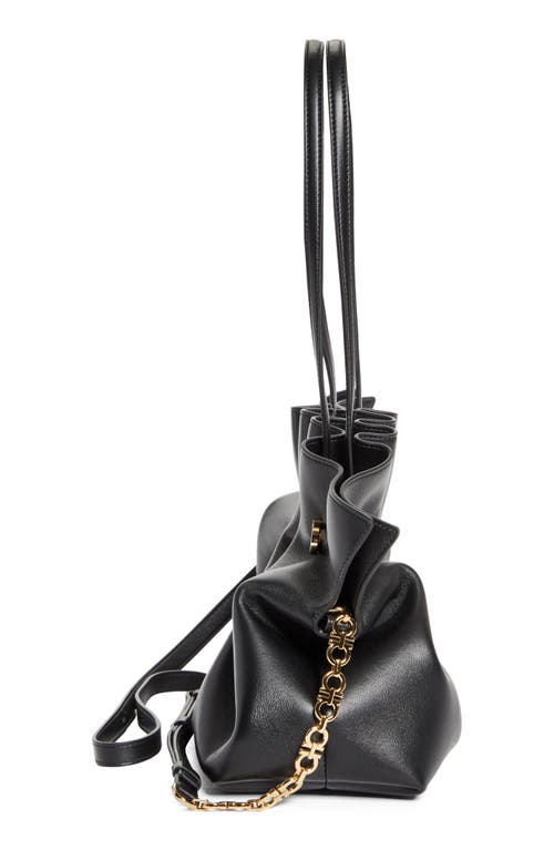 Shop Ferragamo Medium Gancio Piercing Soft Leather Shoulder Bag In Nero