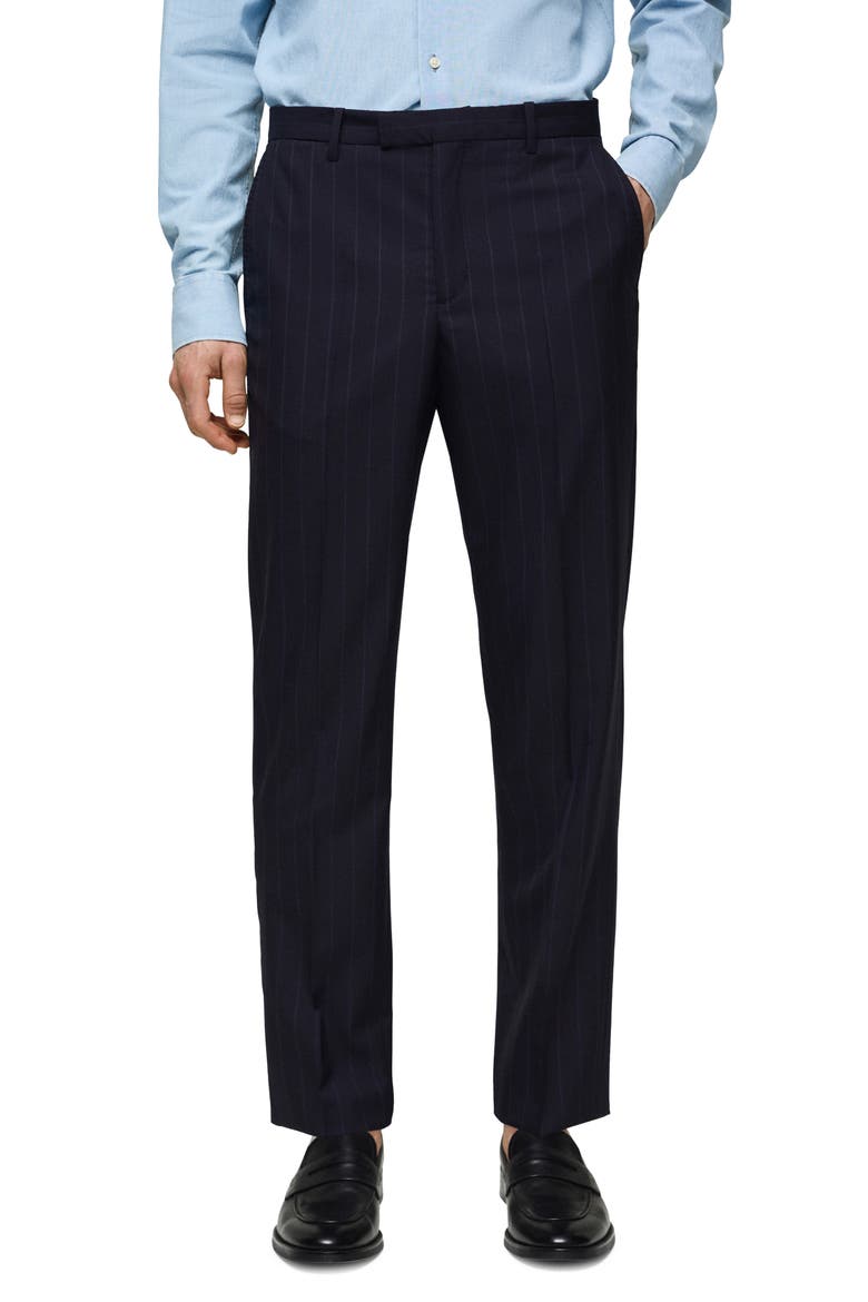Pinstripe Virgin Wool Suit Pants, Main, color, DARK NAVY