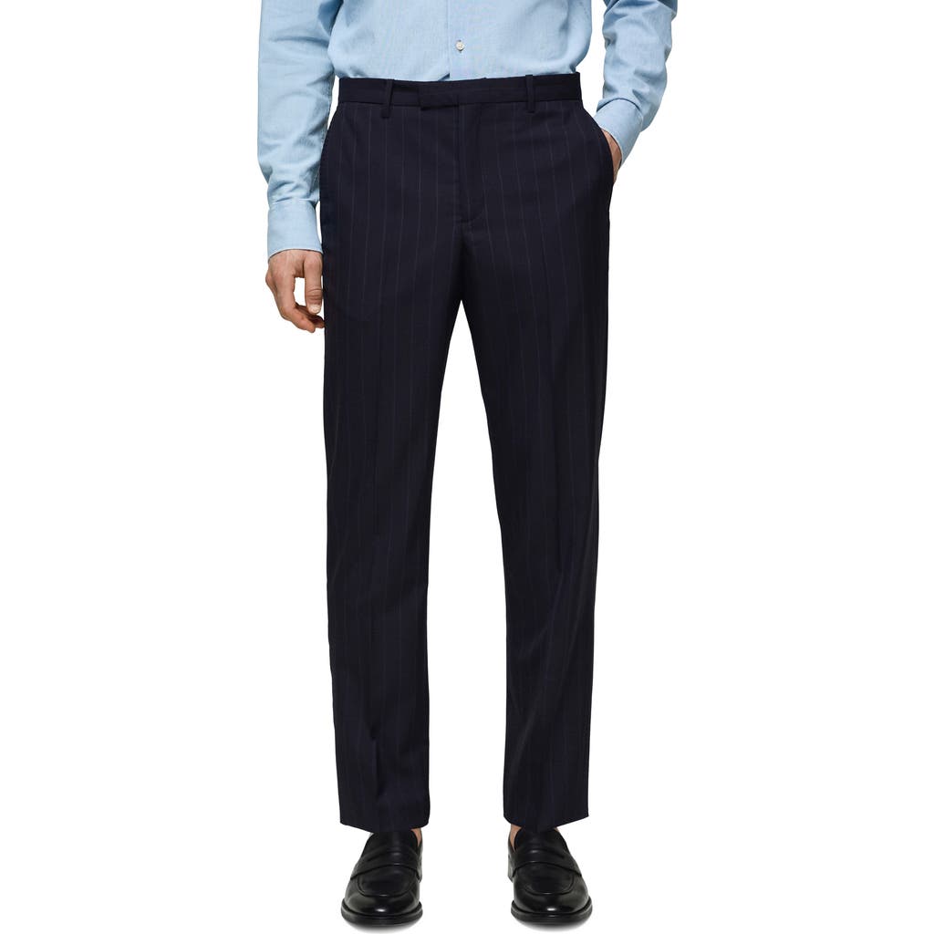 Mango Pinstripe Virgin Wool Suit Pants In Dark Navy