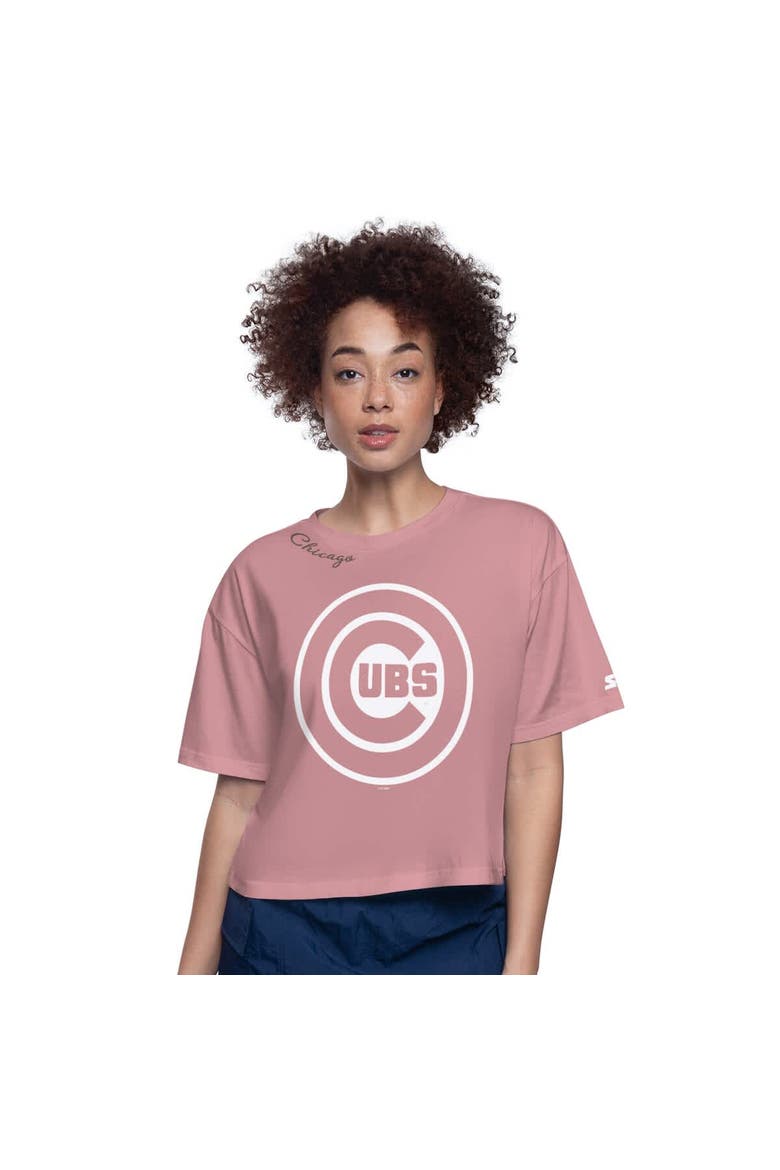 Women's Starter Pink Chicago Cubs Play the Ball Boxy Cropped T-Shirt, Alternate, color, Pink