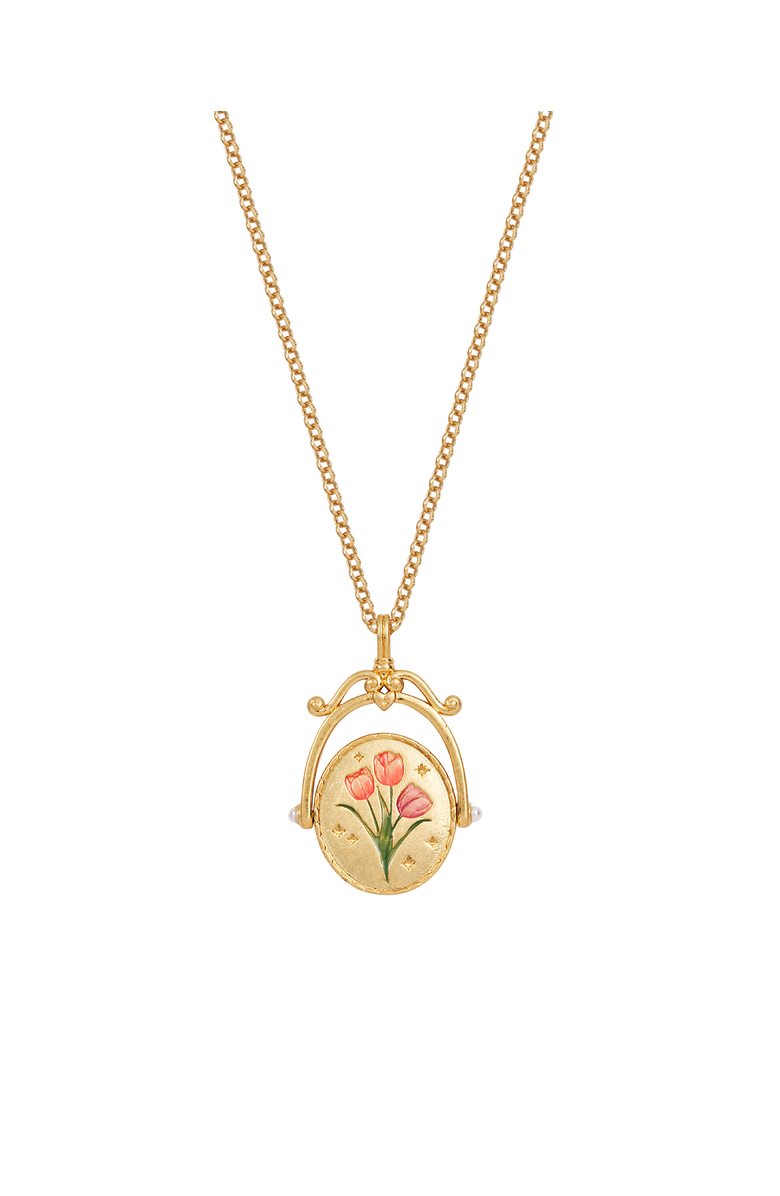 Fable England T Initial Tulip Gold Spinner Chain Necklace, Alternate, color, Gold