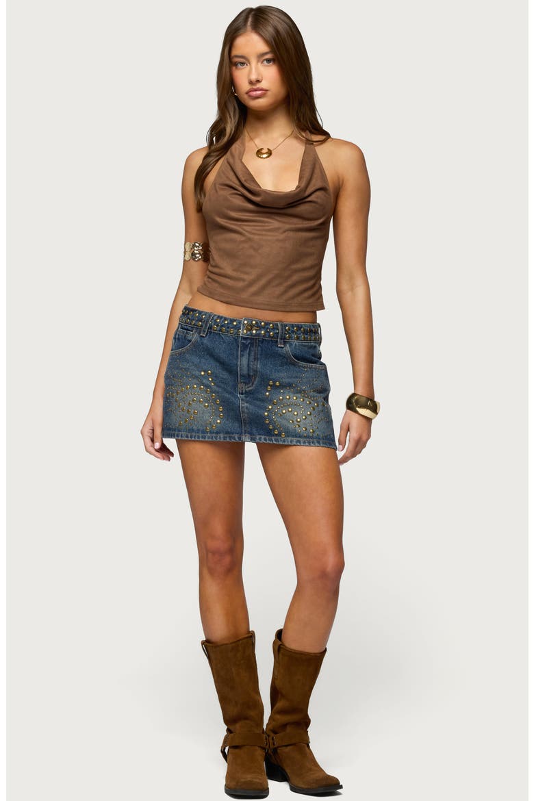 Libbie Studded Denim Miniskirt, Alternate, color, BLUE