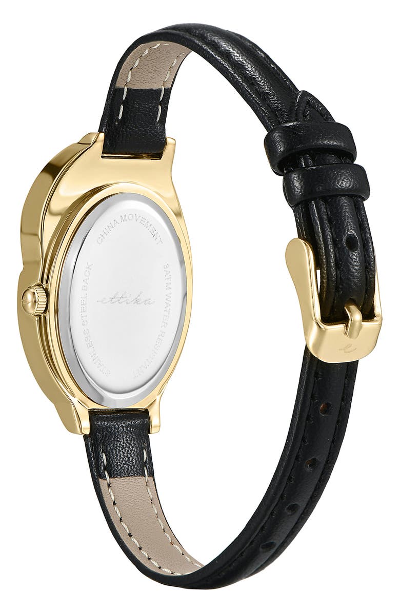 Ettika Sculpted Oval Leather Strap Watch, Alternate, color, Black And Gold