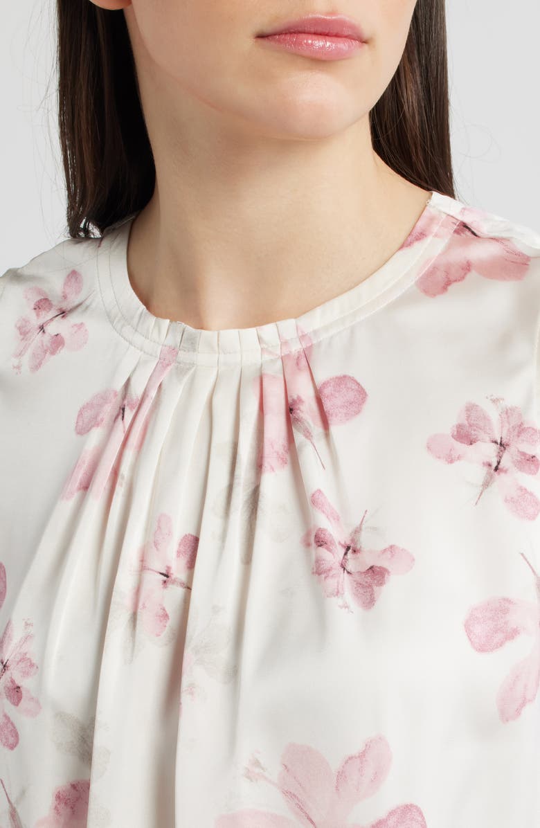 Anne Klein Print Sleeveless Pleat Top, Alternate, color, White Dove Multi