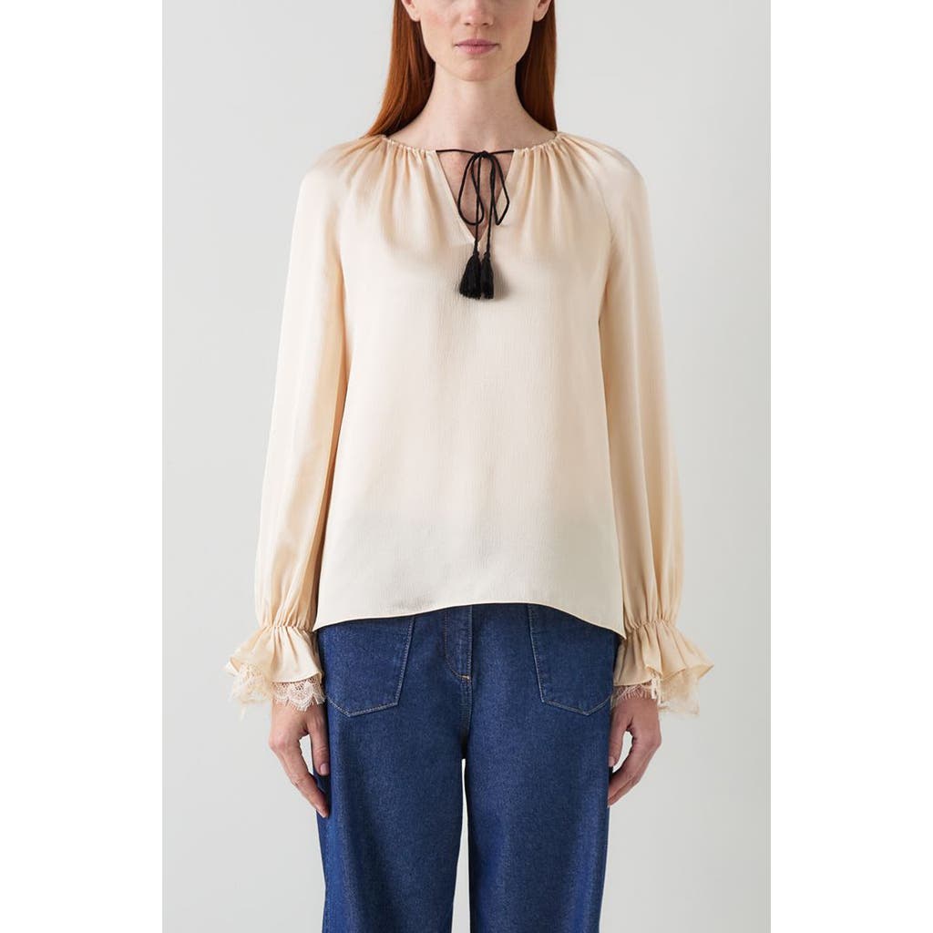Lk Bennett Willa Long Sleeve Woven Shirt In Neutral