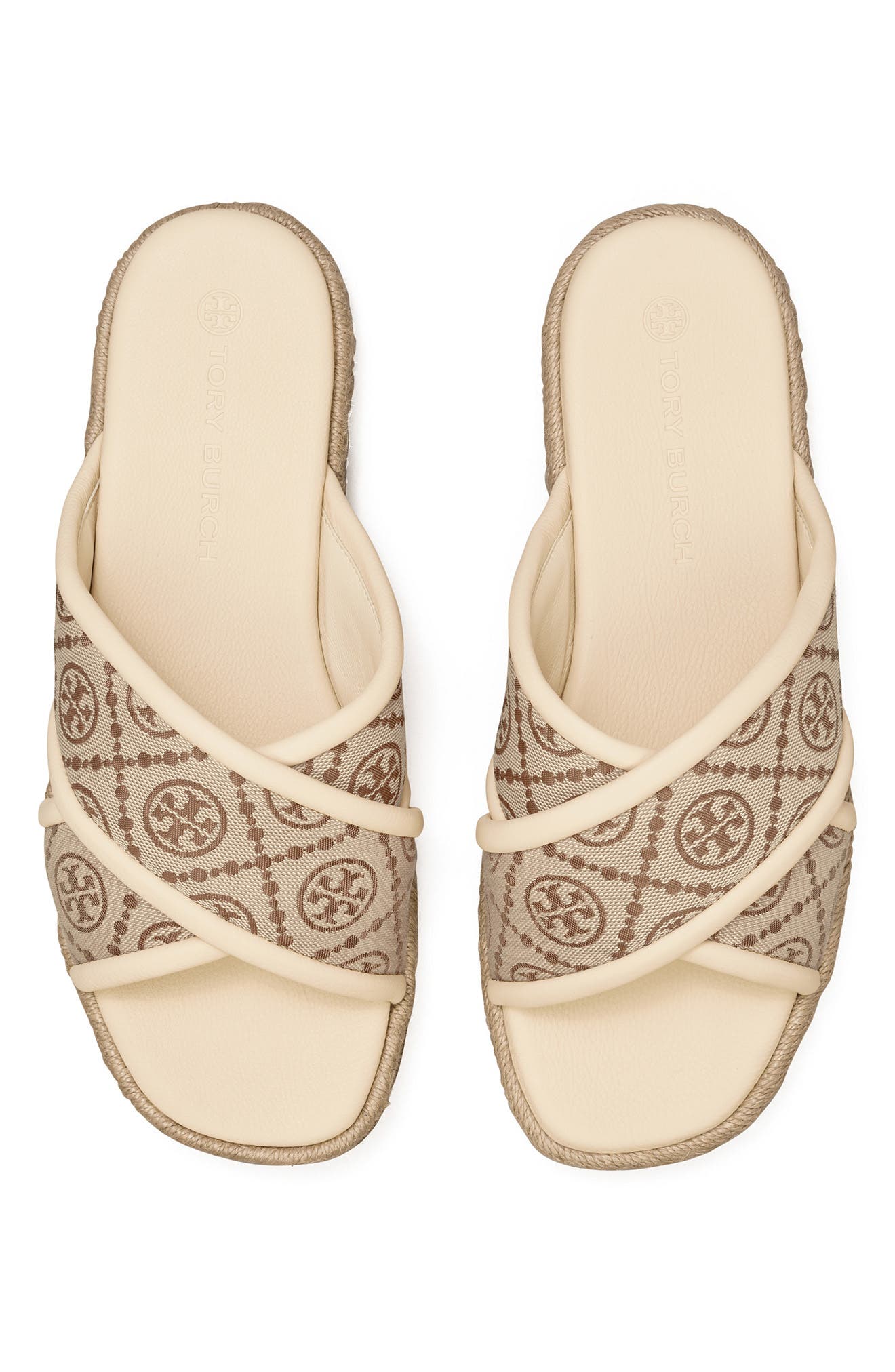 Tory Burch T Monogram Cross Espadrille Slide Sandal, Alternate, color, 