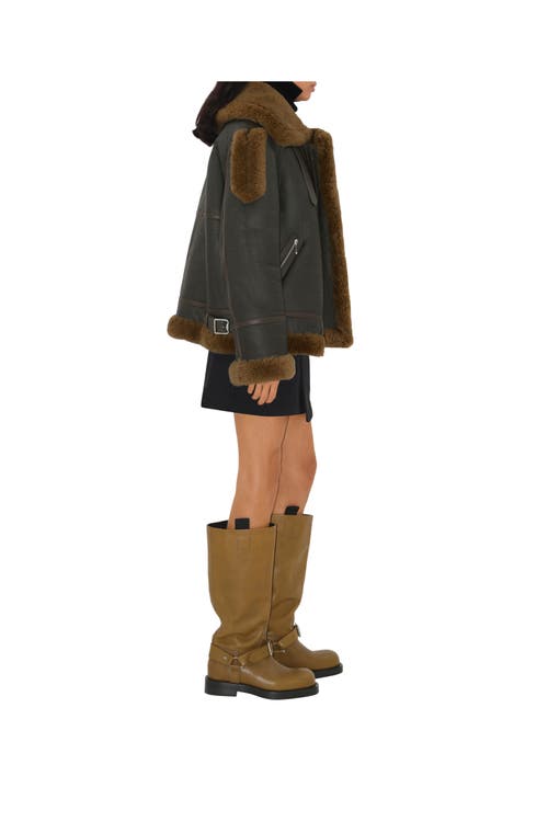 Burberry Shearling Leather Aviator Jacket In Brown