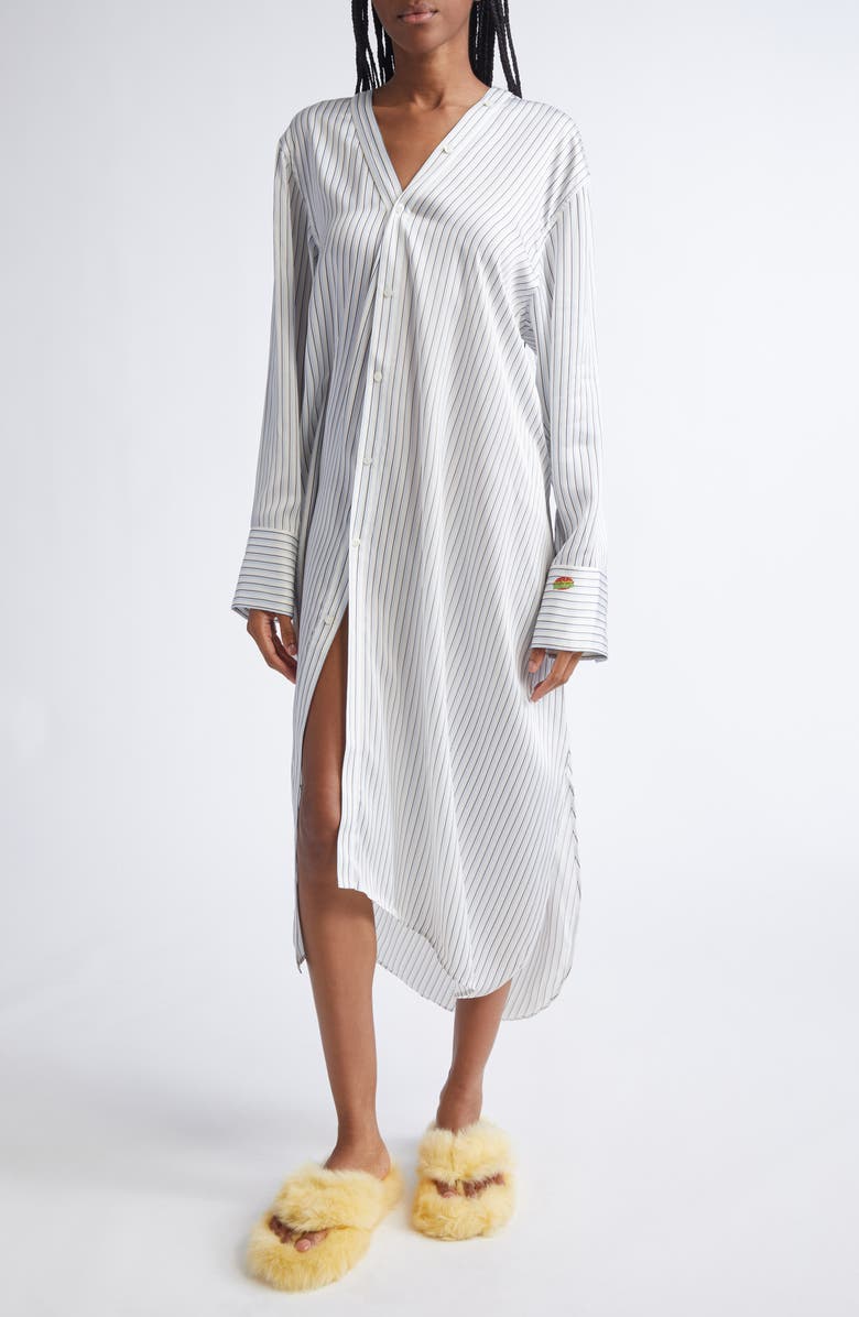 Acne Studios Dothy Stripe Long Sleeve Asymmetric Cotton Midi Shirtdress, Alternate, color, Blue/ White